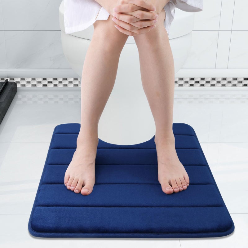 Buganda Memory Foam U-Shaped Contour Toilet Rugs, Non Slip Absorbent, Thick Soft Washable Bathroom Mat, Floor Carpet Bath Rugs Mat for Toilet Base (24" x 20", Navy Blue) - Image 3